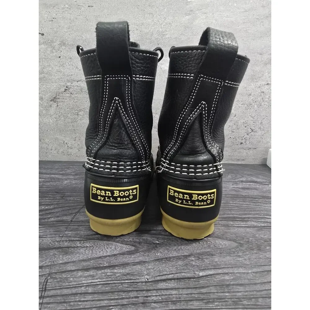 L.L. Bean Women’s 7W Black On Black 8 Inch Leather Duck Boots 7 Wide Excellent